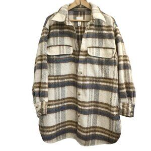 🧥 Plaid Wool Blend Shacket Coat | Size M